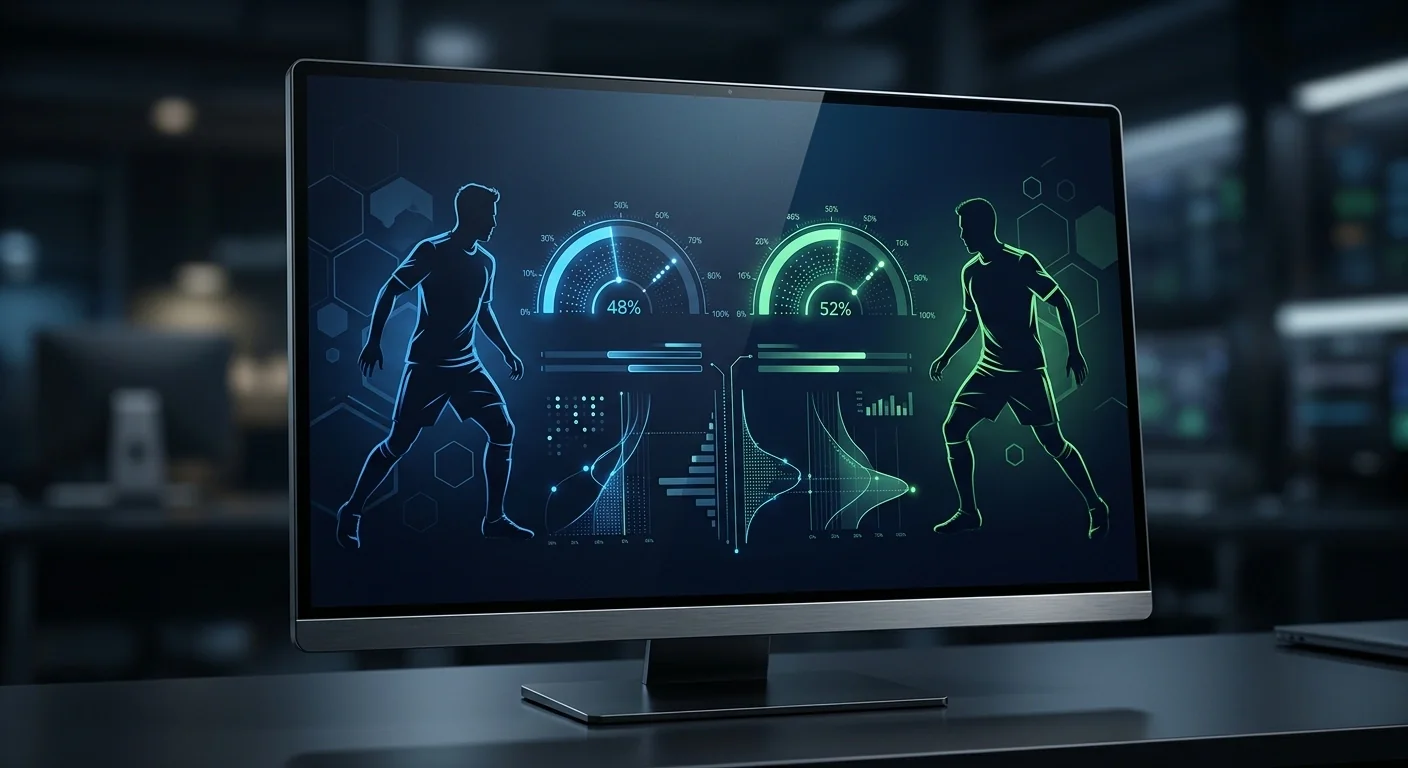Statistikas grafika ar diviem futbolistiem un uzvaras varbūtības rādītājiem
